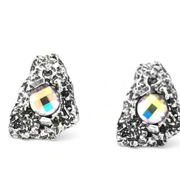 Crystal Stud Earrings Silver Iridescent - Picture 11 of 12